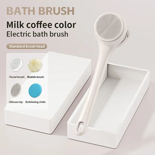 Hot Selling USB Electric Long Handle Silicone Bath Brush Electric Rotating Body Shower Cleaner Brush for Body with 4 Brush Heads